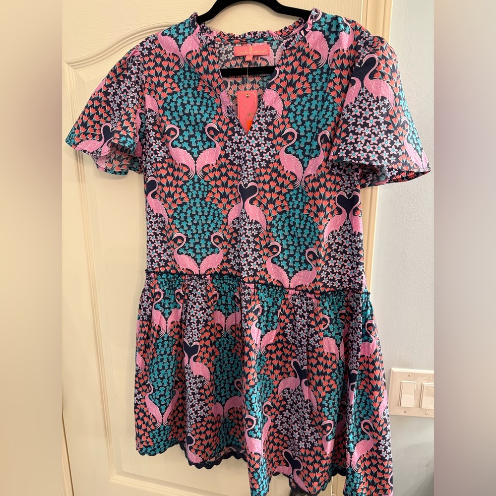 Simply Southern Flamingo Print Dress NWT | S All Cotton Scalloped Hem